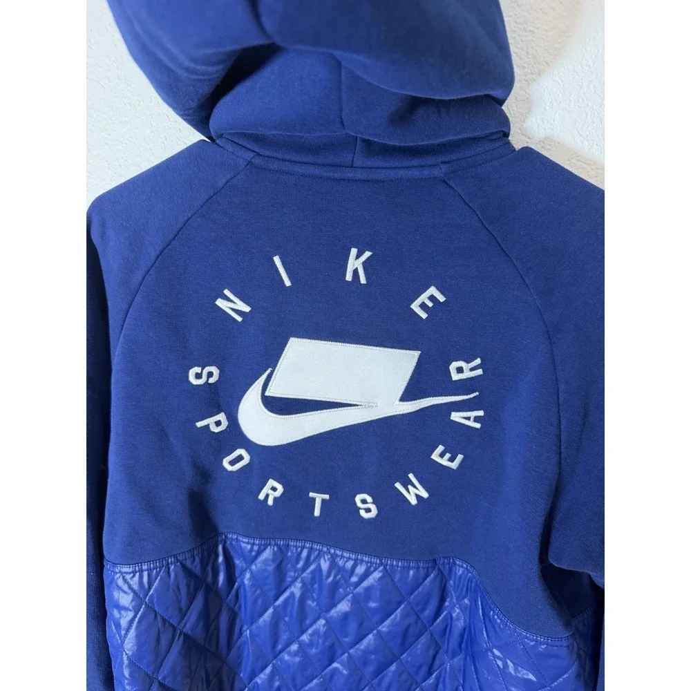 Nike Fleece Quilted Fleece Pull Over Hoodie Womens Size XS Cj6253-492 BLUE